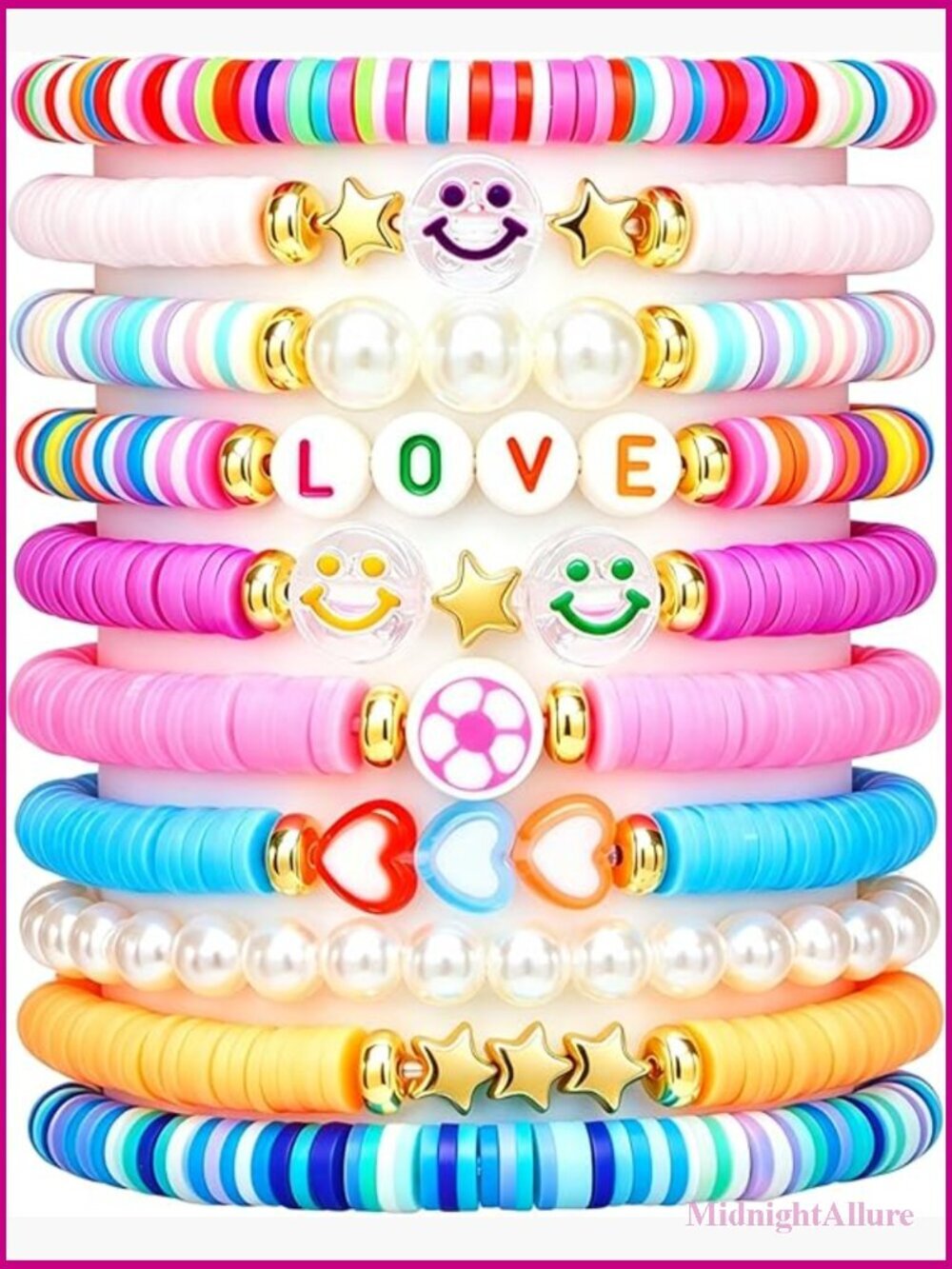 10-Piece Cute Preppy Beaded Bracelet Set for Teen Girls, Matching Friendship